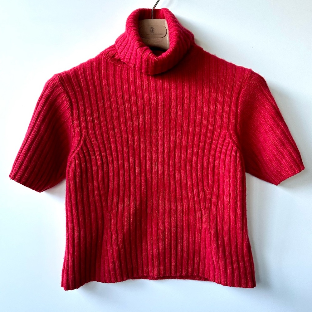 EUC 100% Cashmere KL Collection Ribbed Short sleeve Turtleneck, size S